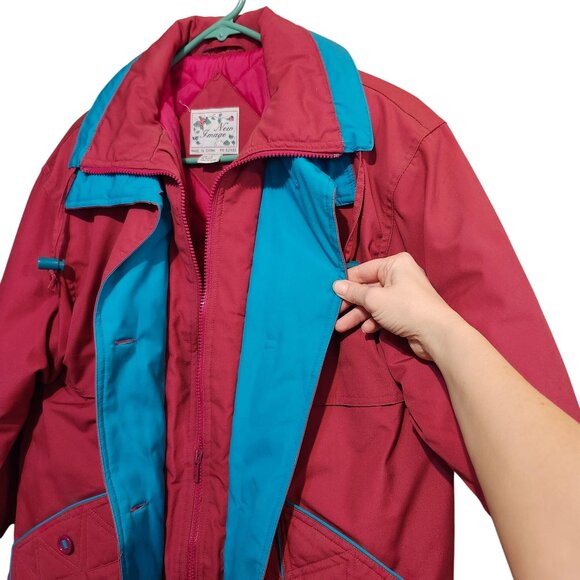 Vintage New Image Women's Small Pink & Teal Winter Ski Jacket Scarf Set Quilted - Picture 9 of 14
